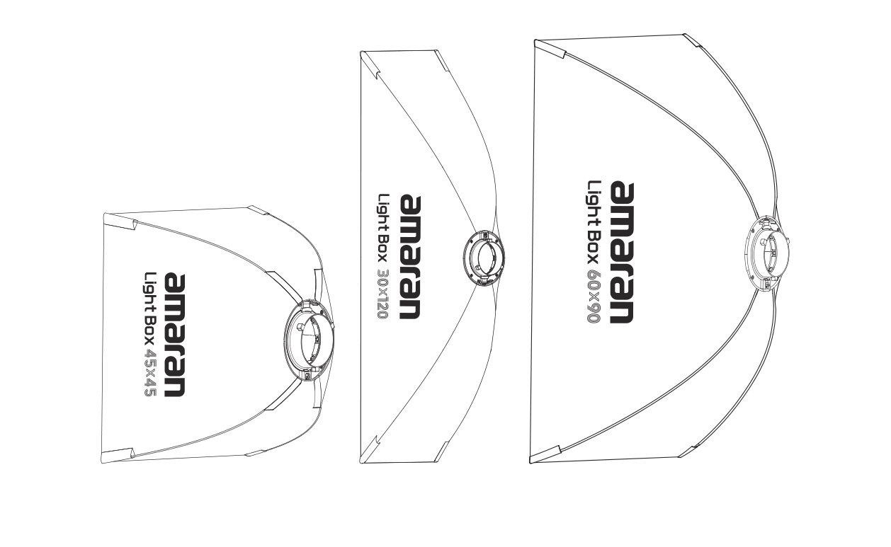 amaran Light Box 45x45, 30x120, and 60x90 side by side