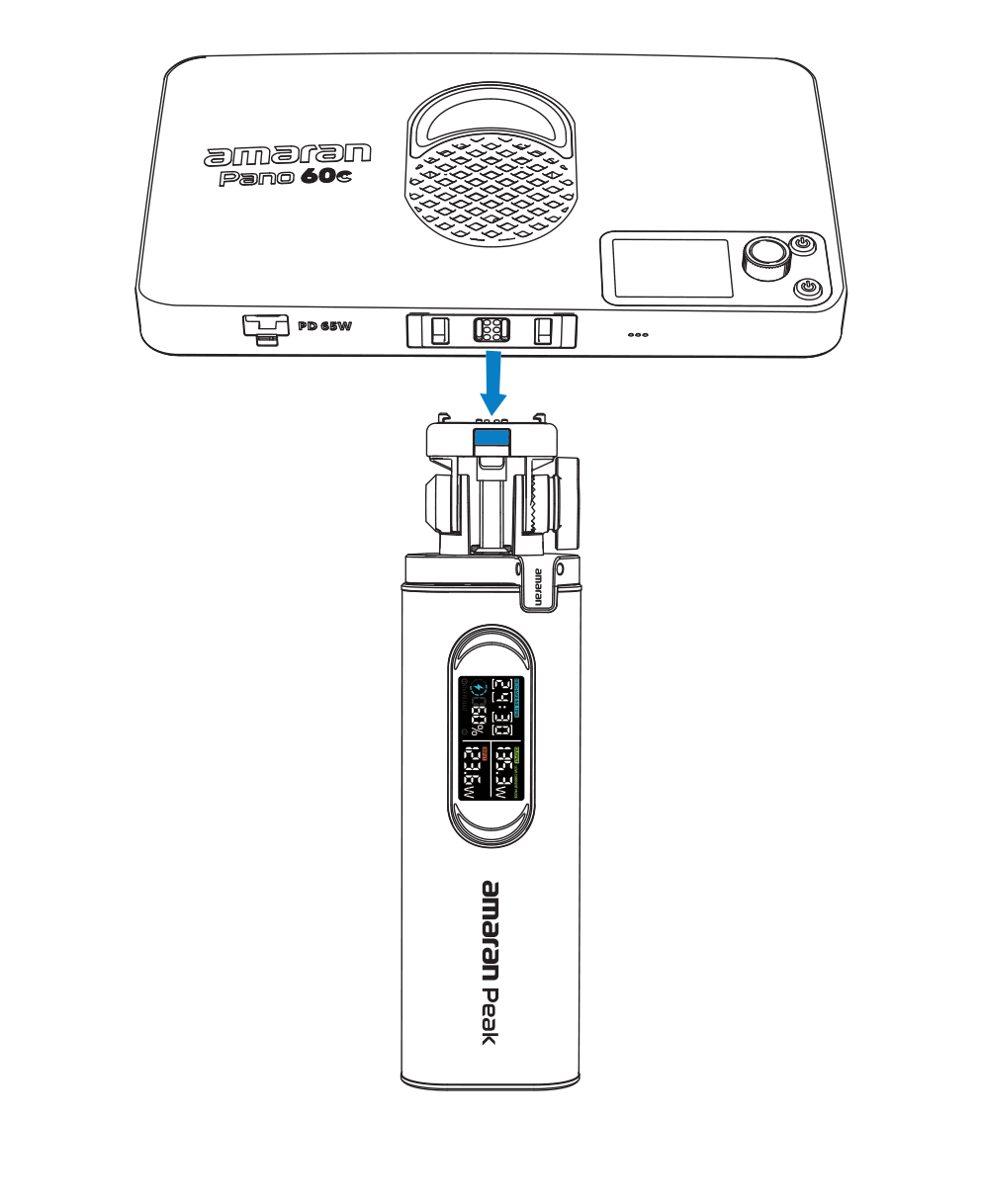 Connecting an amaran fixture to the amaran Peak via the Ace E-Lock connection