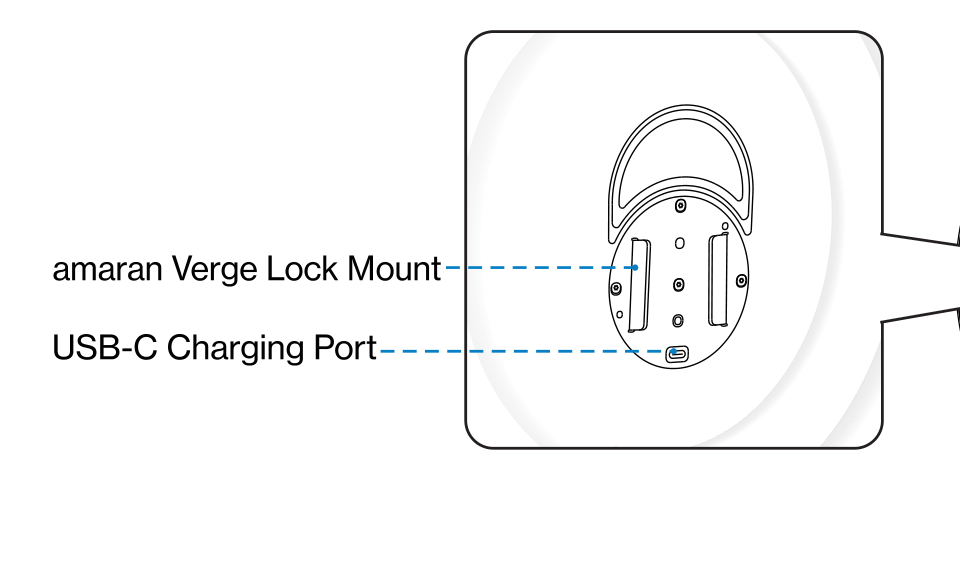 Back of the amaran Verge Max showing the amaran Verge Lock Mount and USB-C Charging Port